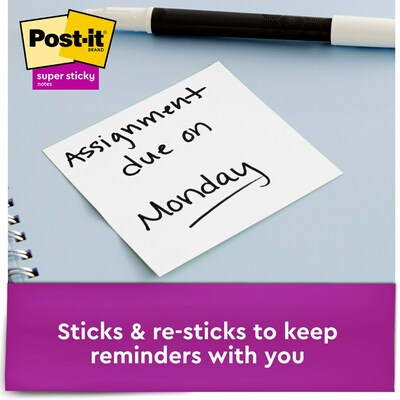 Post-it Super Sticky Notes, 3" x 3", White, 90 Sheets/Pad, 5 Pads/Pack (654-5SSW)