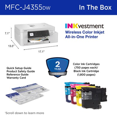 Brother INKvestment  MFC-J4355DW Wireless Color All-In-One Inkjet Printer, Best for Home Office