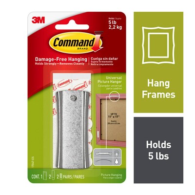 Command Large  Hanger w/ Stabilizer Strips, 5 lb., Silver (17047-ES)