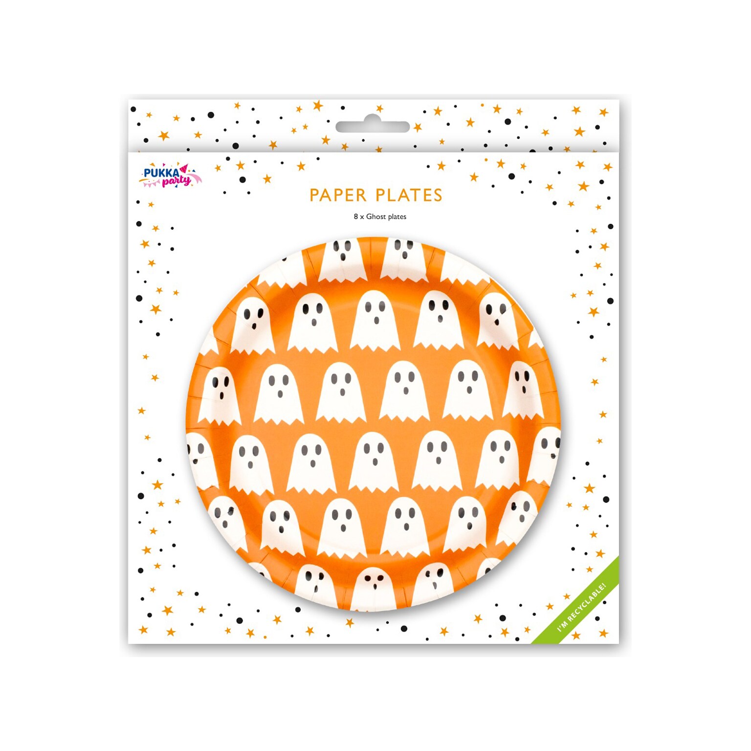 Pukka Party Ghost Halloween Paper Plates, Orange, 8/Pack (PTY552)