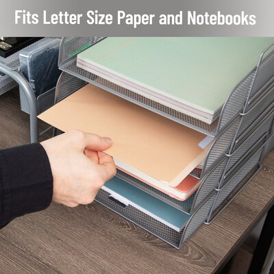 Mind Reader Metal Front Loading Stackable Letter Tray, Letter/Legal Size, Silver (BSTACK4-SIL)