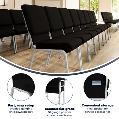 Flash Furniture HERCULES Series Fabric Stacking Church Chair, Black/Silver Vein Frame (XUCH60096BKSV)