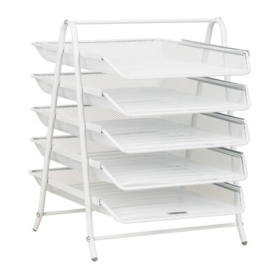 Mind Reader 5-Tier Stackable Paper Desk Tray Organizer, Metal, White (5TPAPER-WHT)