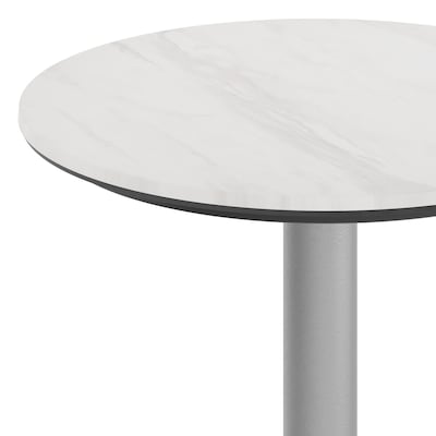 Flash Furniture Acadia 24" Round Wooden Dining Table with X-Base, White Faux Marble/Silver Base (STRD24WMAT2222S)