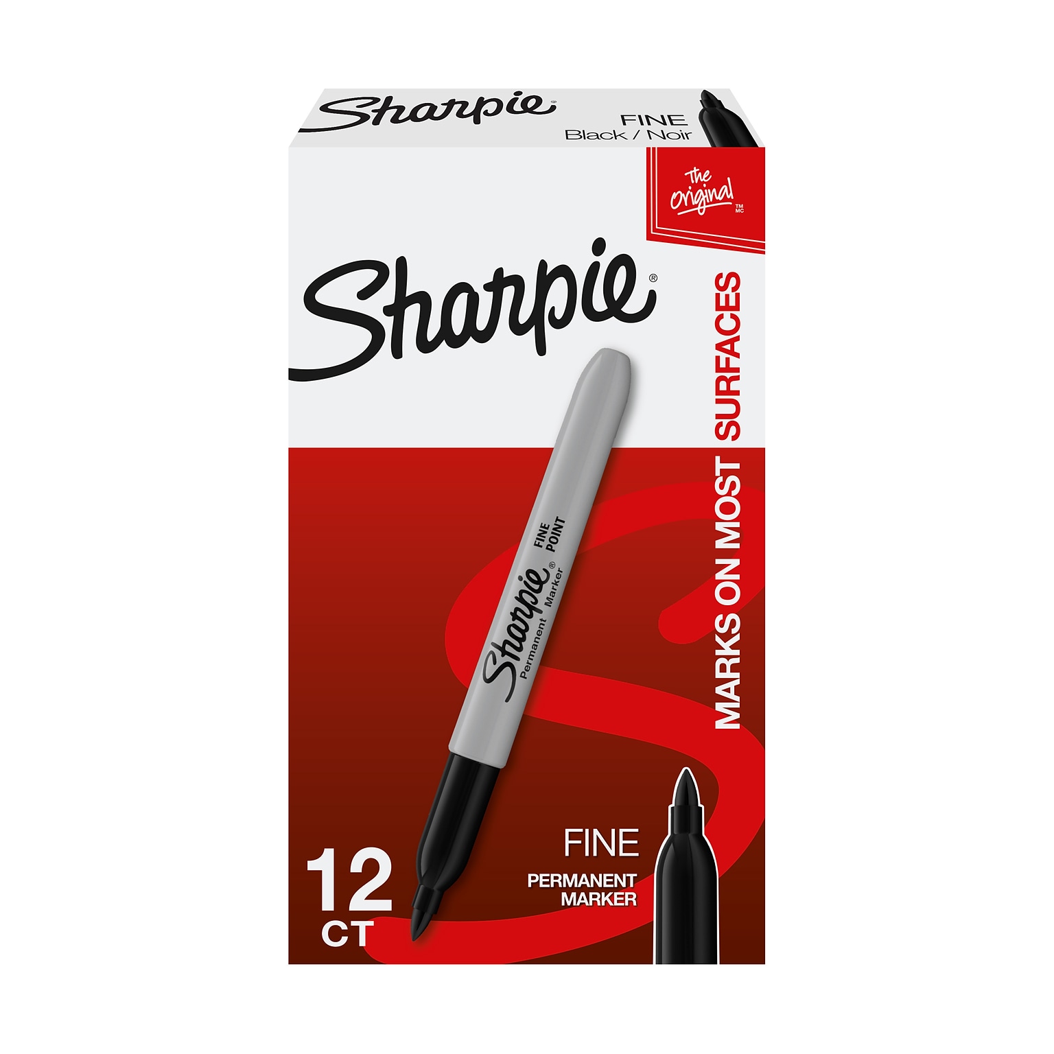 Sharpie Permanent Marker, Fine Tip, Black, Dozen (30001)