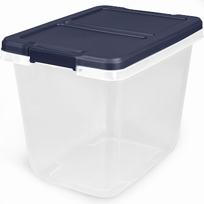 Set of 6 Clear Plastic Totes with Grey Latching Lids - 72 Quart
