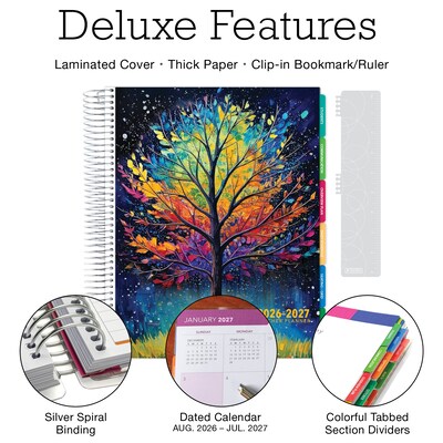 2026-2027 Excello Brands 8.5 x 11 Academic Weekly & Monthly Teacher Planner, Paperboard Cover, Black Tree Seasons