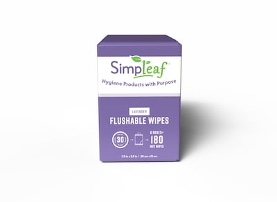 Simpleaf Lavender Scented Flushable Wipes, 30 Single Wipes/Box, 6 Boxes/Carton (S-006-180counts)
