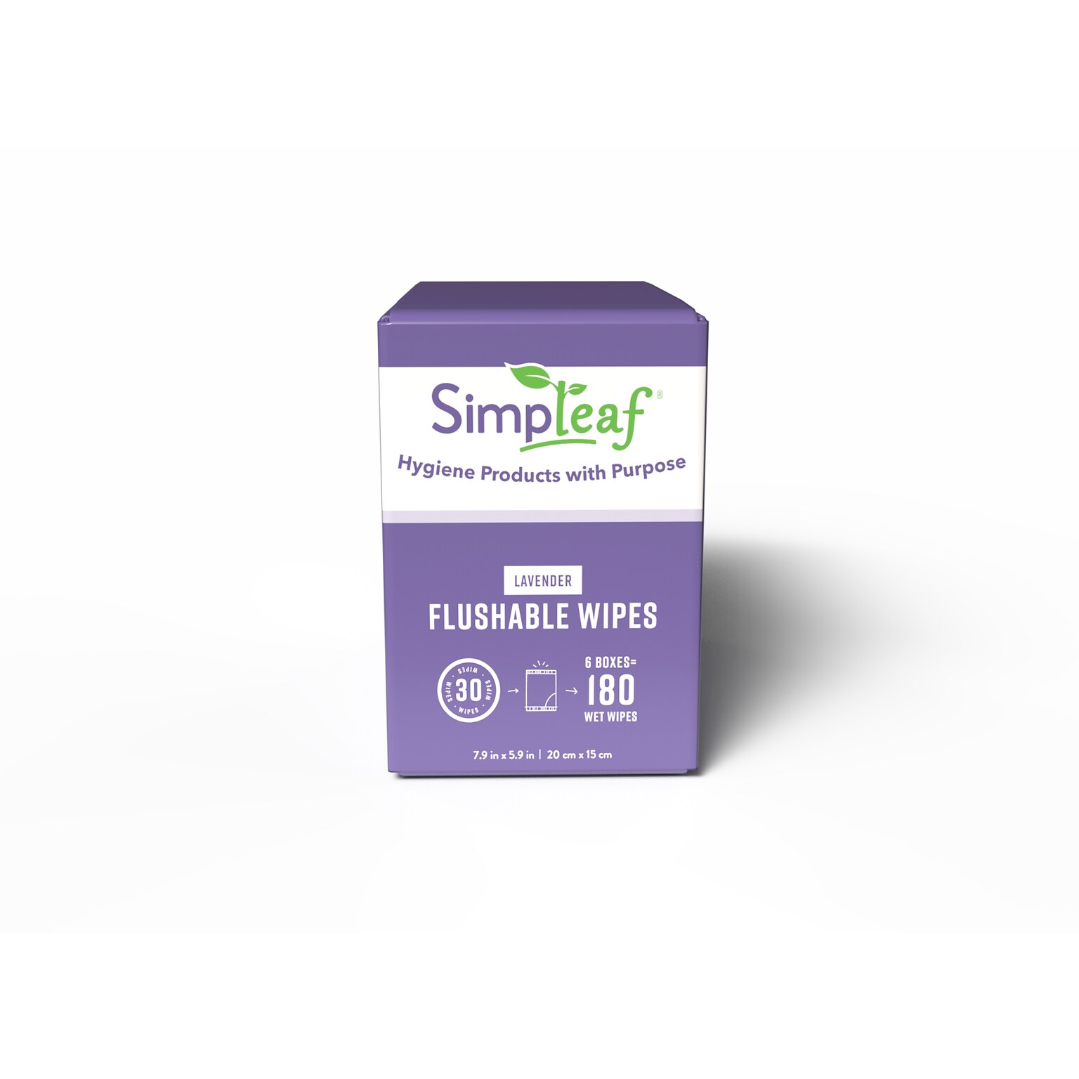 Simpleaf Lavender Scented Flushable Wipes, 30 Single Wipes/Box, 6 Boxes/Carton (S-006-180counts)