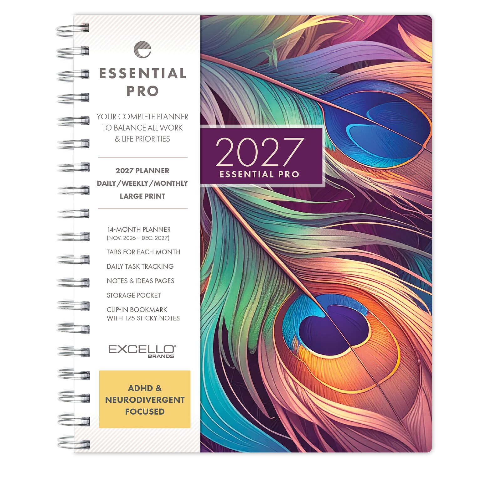 2027 Excello Brands Essential Pro 7 x 9 Weekly & Monthly Planner, Pastel Peacock (ESPRO-CY27-79-61)