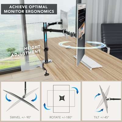Mount-It! Adjustable Dual Monitor Arm Mount, Up To 32" Monitor, Black (MI-2752)
