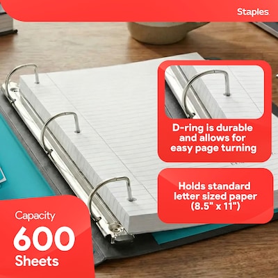 Staples 3" 3-Ring Better Binder, D-Ring, Teal (ST55891-CC)