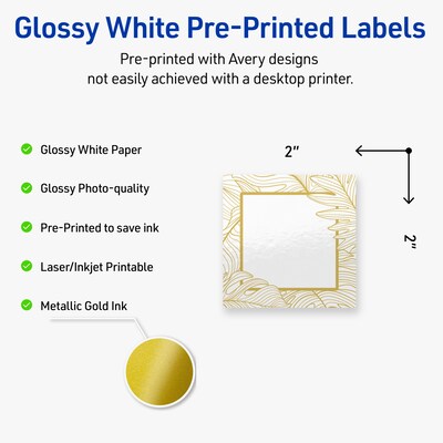 Avery Laser/Inkjet Square Multipurpose Labels, 2 x 2, White, 120/Pack (S00-EVT)