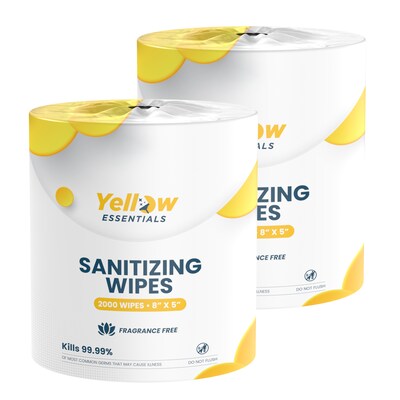 Yellow Essentials Sanitizing Wipes Refill, Gym Cleaning Wipes, 2,000 Wipes/Roll, 2 Rolls/Carton (YE001-2000-2PK)