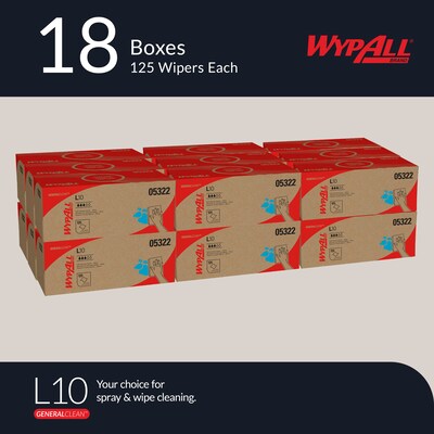 WypAll GeneralClean L10 Cleaning Towels, 12 x 10.5, White, 125 Sheets/Box, 18 Boxes/Carton (05322)