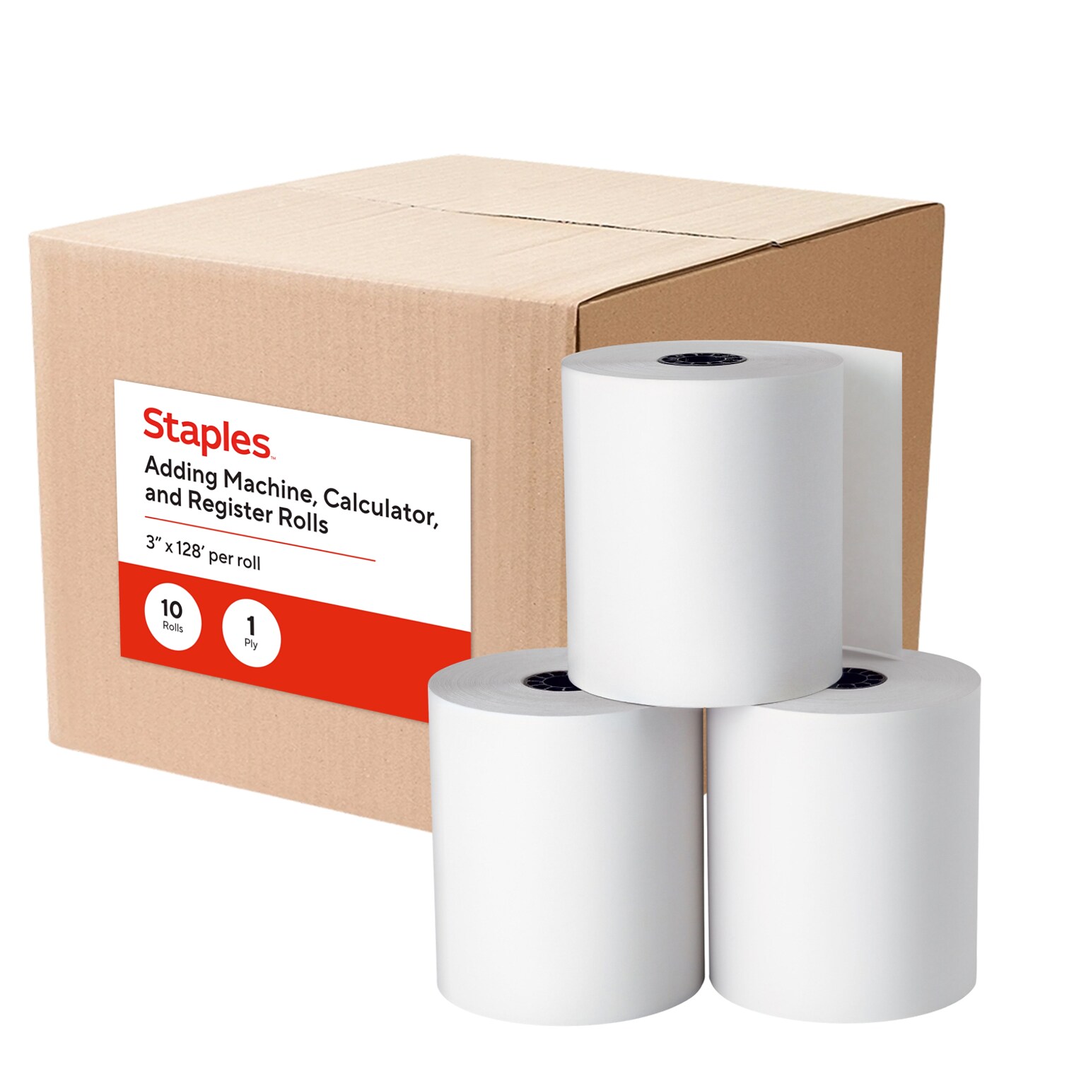 Staples Bond Paper Rolls, 1-Ply, 3 x 128, 10/Pack (18211-CC)