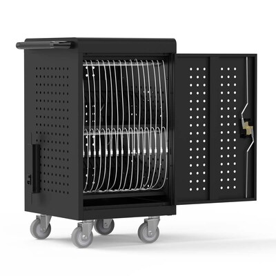 Luxor Lockable 30-Unit USB-C Secure Charging Cart, Black Powder-Coated Steel (CHMC002)