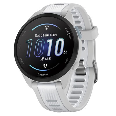 Garmin Forerunner 165 Smartwatch, GPS, 43mm, Mist Gray & Whitestone Silicone Band (010-02863-31)