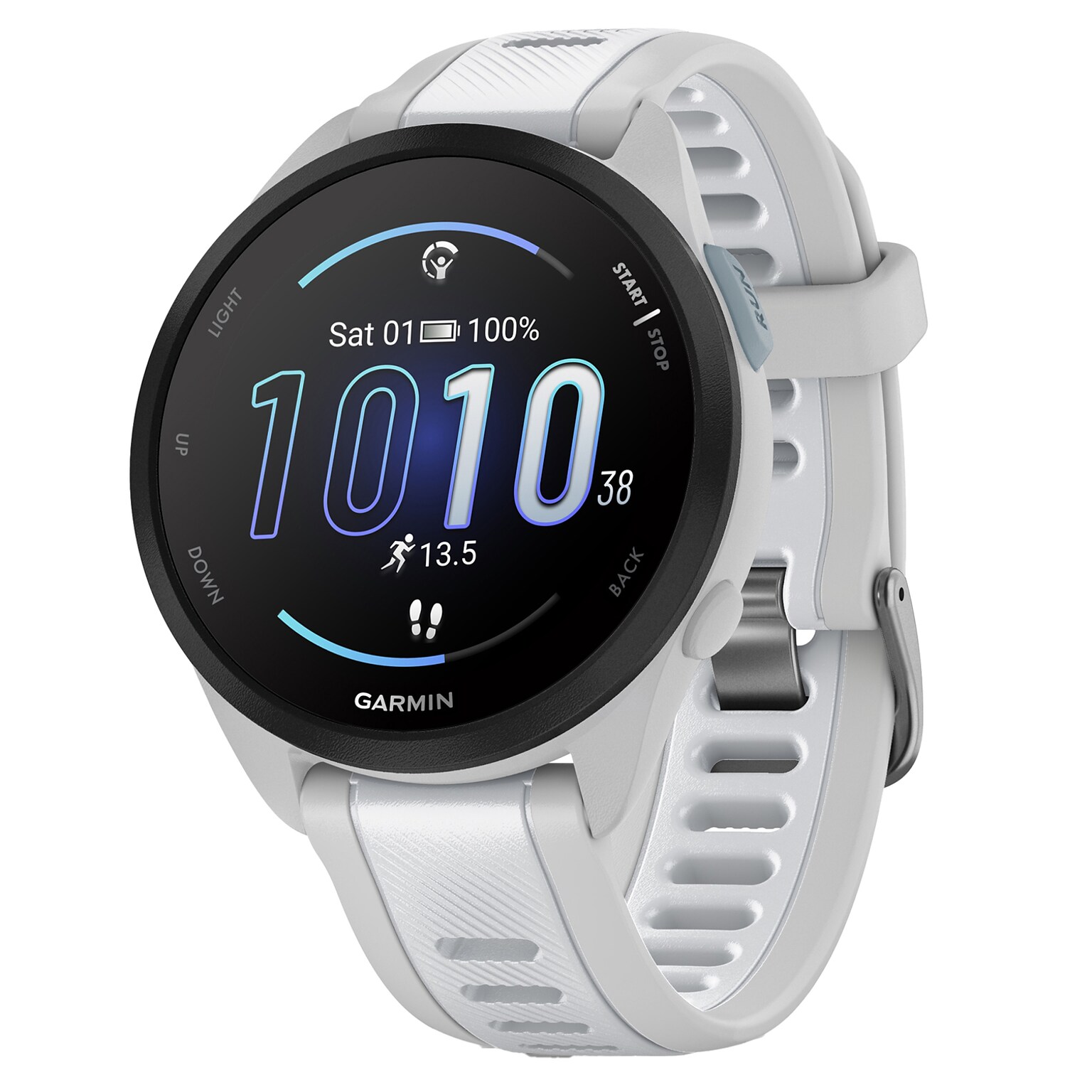 Garmin Forerunner 165 Smartwatch, GPS, 43mm, Mist Gray & Whitestone Silicone Band (010-02863-31)