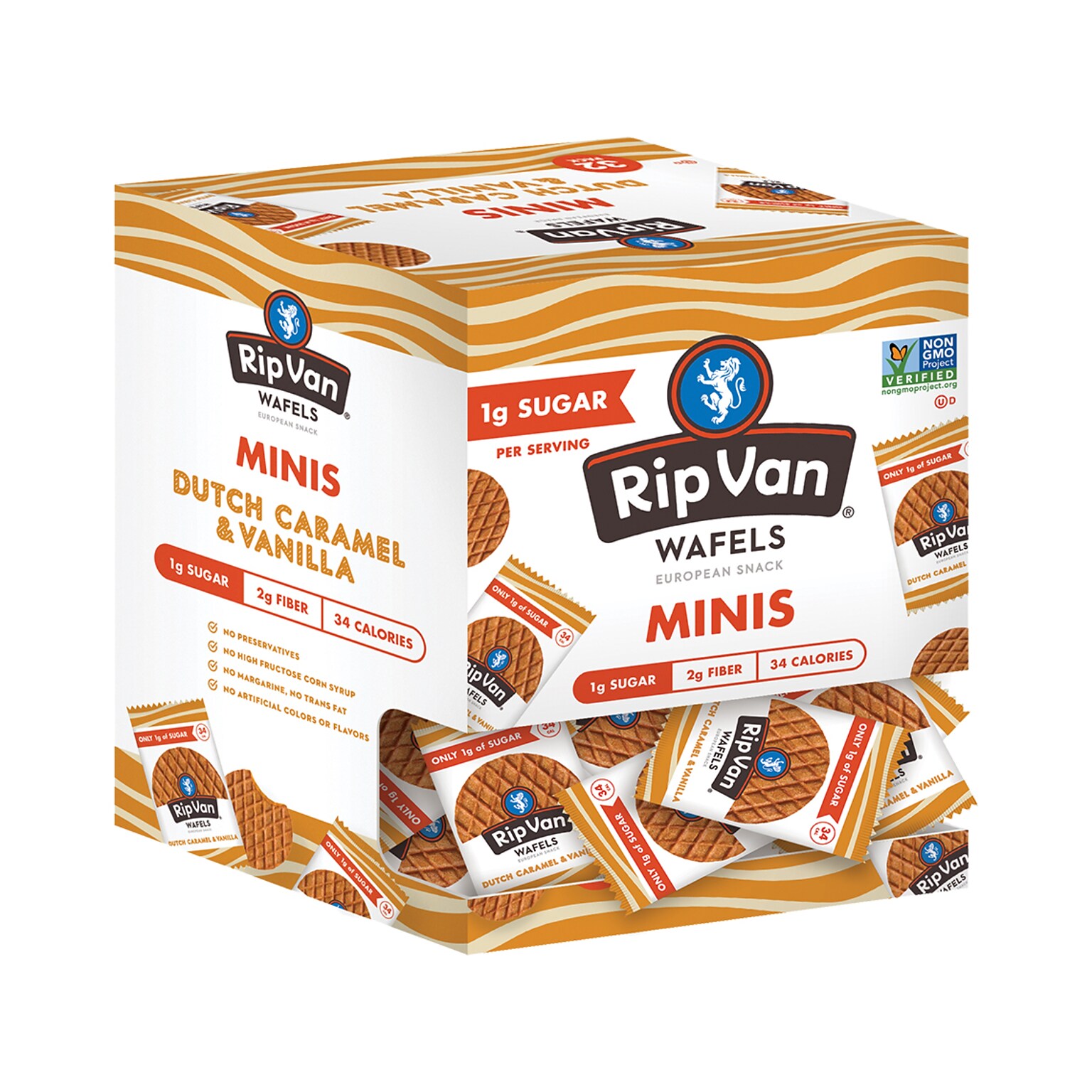 Rip Van Minis Dutch Caramel & Vanilla Wafels, 0.28 oz., 32 Packs/Box (8916)