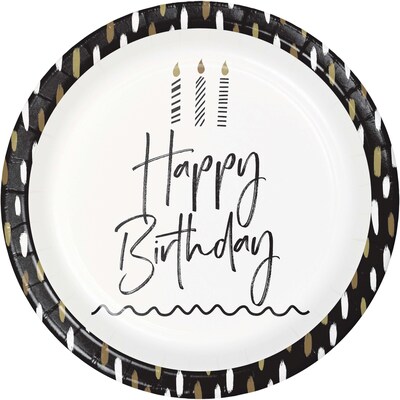 Creative Converting Golden Wishes Birthday Plates and Napkins Kit, Black/Gold, Serves 16 (DTC9506E2G)