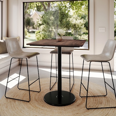 Flash Furniture Acadia Square Wooden Dining Table with Round Base, 36"D x 36"W, Dark Brown/Black Base (STSQ36WBRTR24B)