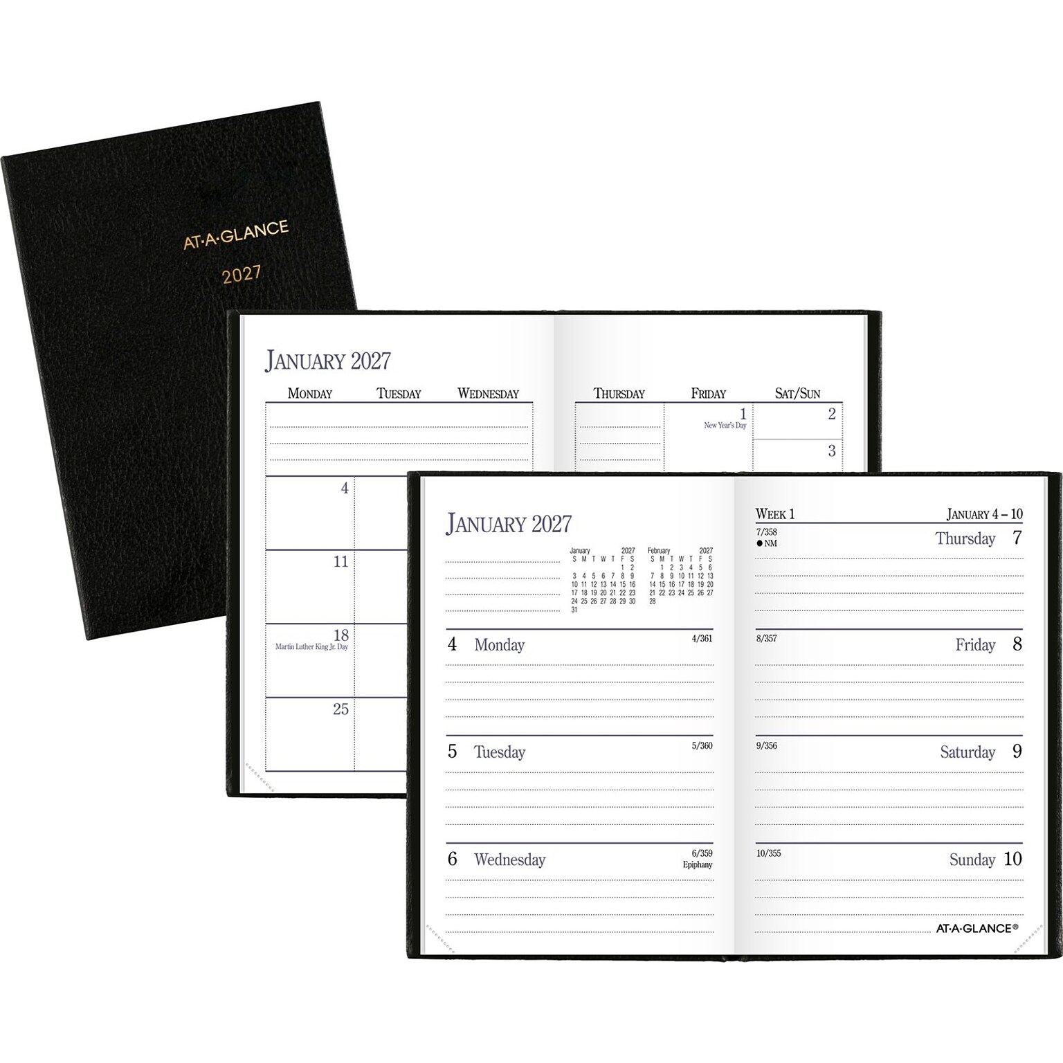 2027 AT-A-GLANCE Fine Diary 2.75 x 4.25 Weekly & Monthly Planner, Black (72-01-05-27)