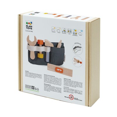 PlanToys Tool Belt and Wooden Tool Set, Natural (PTS3485)