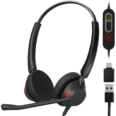 Delton 62Y MS Teams Noise-Canceling On-Ear Computer Headset with 3-Mics, USB Type-A & Type C, Black (DHS62Y)