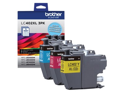 Brother LC402XL Assorted Colors High Yield Ink Cartridges, 3/Pack (LC402XL3PKS)