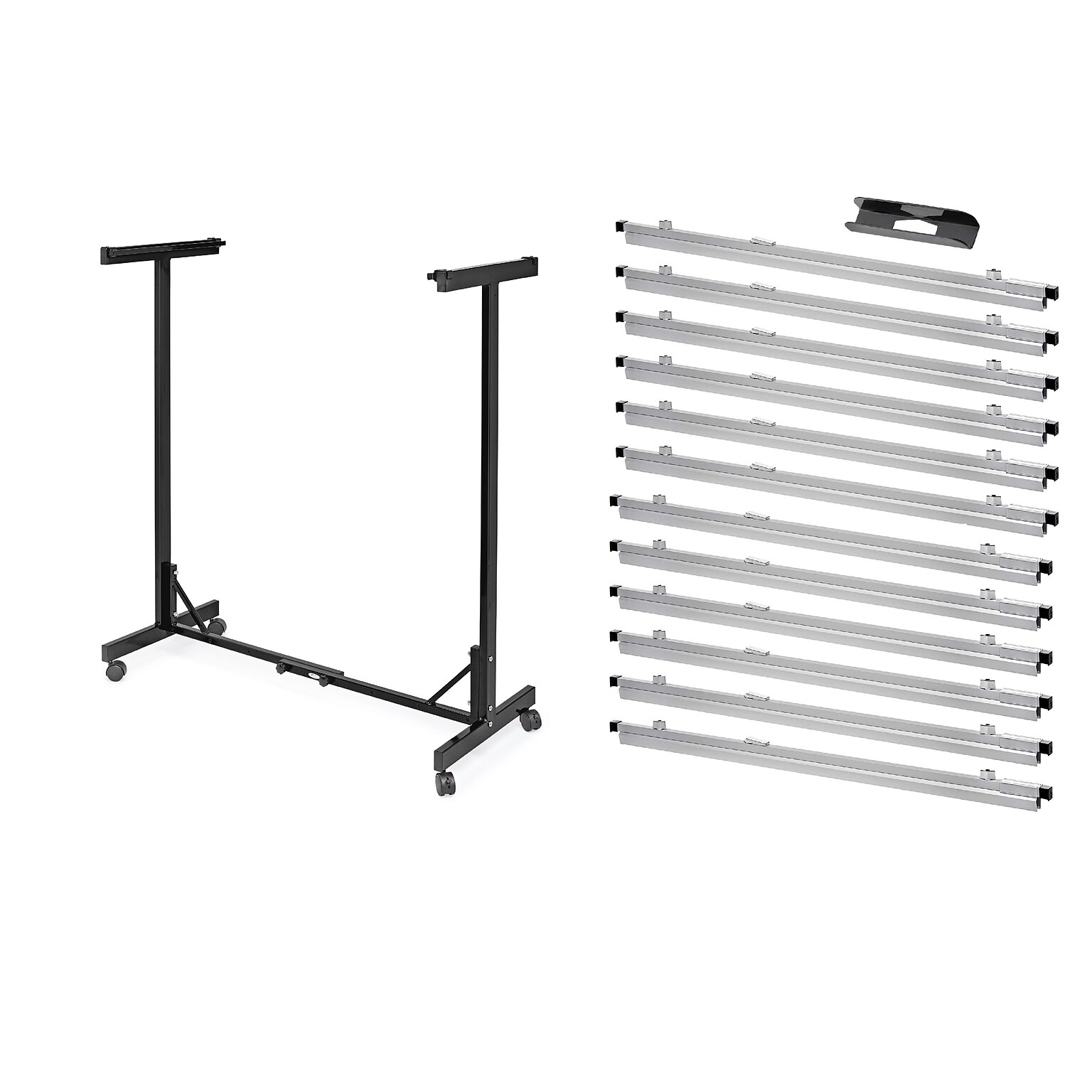 AdirOffice Metal Mobile File Cart with Swivel Wheels and (12) 30 Hanging Clamps, Black (615-BLK-PKG)