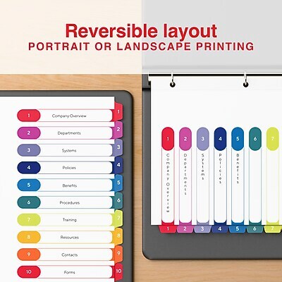 Staples Numeric Table of Contents Dividers, 1–10 Tabs, Multicolor