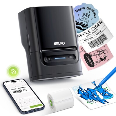 Nelko PM220 Portable Bluetooth Thermal Label Printer, Black (P220BK-4030W-1R)