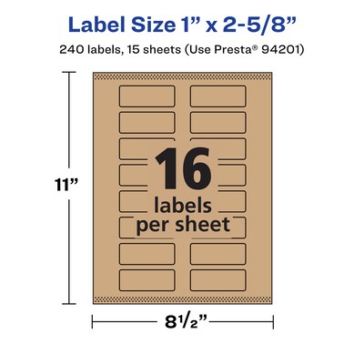 Avery Laser/Inkjet Multipurpose Labels, 2.625" x ", Kraft Brown, 240/Pack (94201)