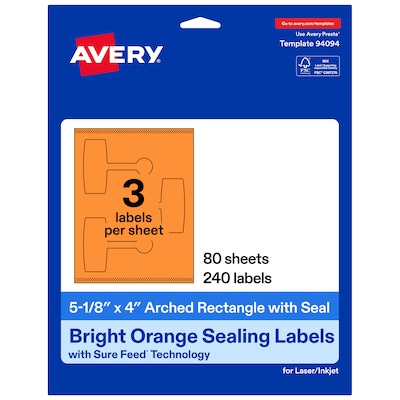 Avery Laser/Inkjet Multipurpose Labels, 5-1/8 x 4, Bright Orange, 240 Labels/Box (19479370723)