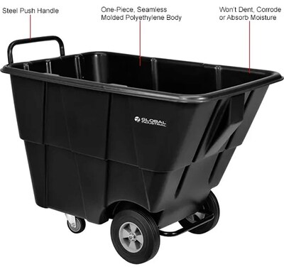 Global Industrial Standard Duty Plastic Tilt Truck, 1/2 Cu. Yd. Cap, 850 Lbs. Capacity, Black (800352)