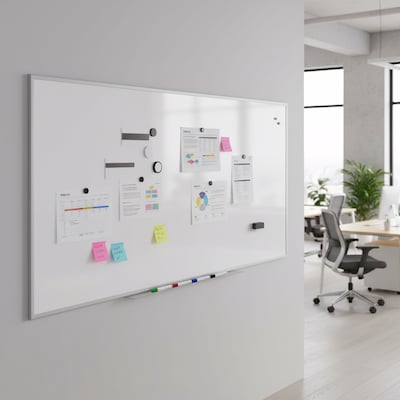 TRU RED™ Magnetic Steel Dry Erase Board, Satin Frame, 8' x 4' (TR61178)