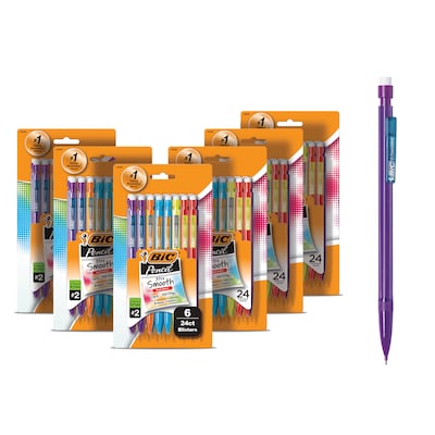 BIC Xtra-Smooth Bright Edition Mechanical Pencils, 0.7mm, #2 Medium Lead, 24 Pencils/Blister, 6 Blisters/Pack (MPCE144E-BLK)