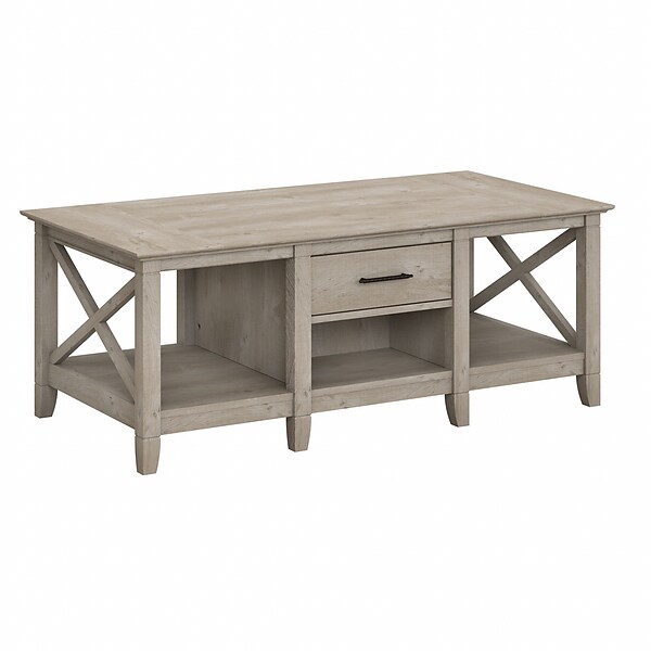 Bush Furniture Key West 47W x 24D Coffee Table with Storage, Washed Gray (KWT148WG-03)