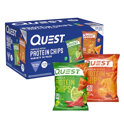 Quest Tortilla Style Protein Chip Variety Pack, Chili Lime & Nacho Cheese, 1.1 oz., 14/Pack (220-02906)