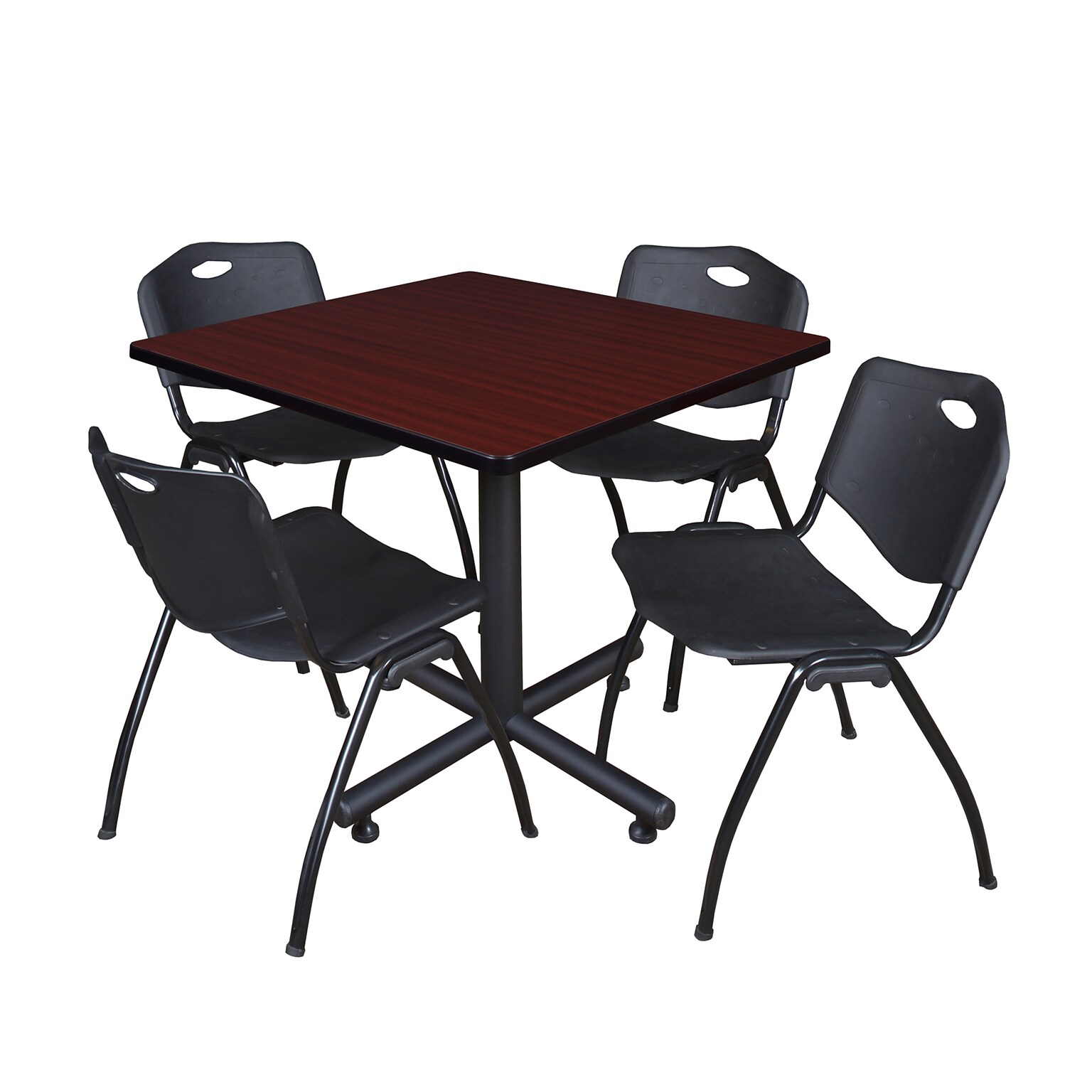 Regency 36 Laminate, Melamine and Steel Square Lunch Table with Stacker Chairs Black (TKB3636MH47BK)