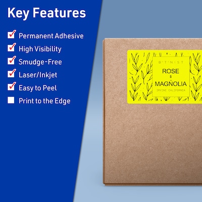 Avery Rectangle Laser/Inkjet Multipurpose Labels, 5 x 8-1/8, Neon Yellow (20/Pack)