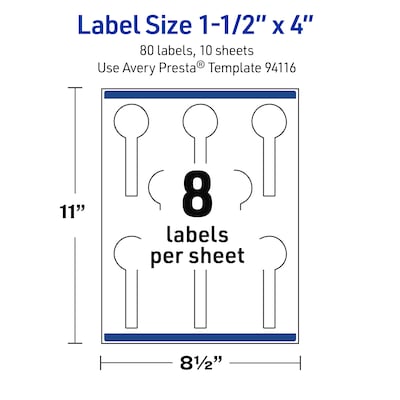 Avery Lollipop Laser Multipurpose Labels, 1.5" x 4", White, 80/Pack (19479399172)