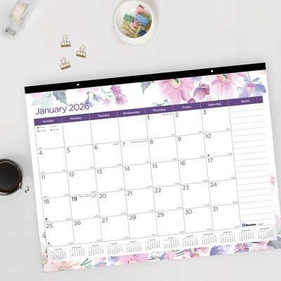 2026 Blueline Colorful Passion Floral 22" x 17" Monthly Desk Pad Calendar, Multi (C194113)