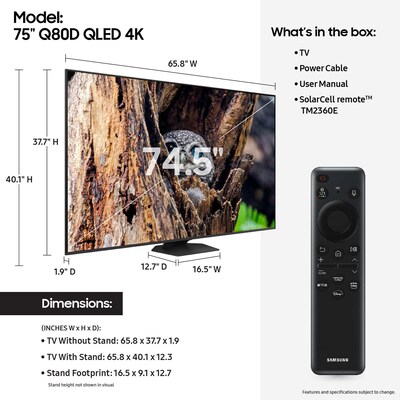 Samsung Q80D 75” Smart QLED 4K UHD AI Enabled TV (QN75Q80DAFXZA)