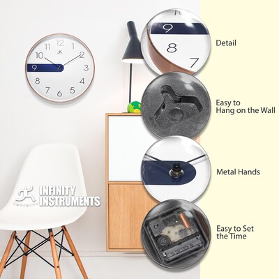 Infinity Instruments Copper Stripe Analog Wall Clock, Plastic Frame, 12" (20288GD-4529A)