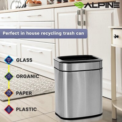 Alpine Industries Stainless Steel Indoor Trash Can with Liner, 2.6 Gallon, Silver (470-10L)