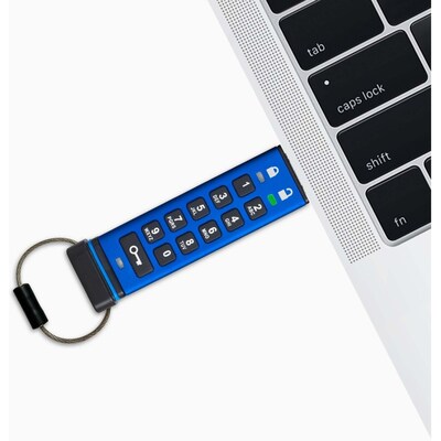 iStorage datAshur PRO 8GB USB 3.2 Gen 1 Type-A Encrypted Flash Drive, Blue (IS-FL-DA3-256-8)