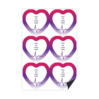 Custom Full Color Heart Shaped Magnets, 30 mil. Magnetic stock, 6-Perforated Magnets per Sheet, 3 x