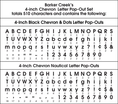 Barker Creek Chevron  4" Letters and Numbers, Multicolored, 510/Pack (4302)